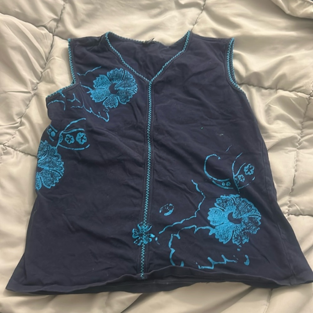 boho hippie top print flower vintage navy